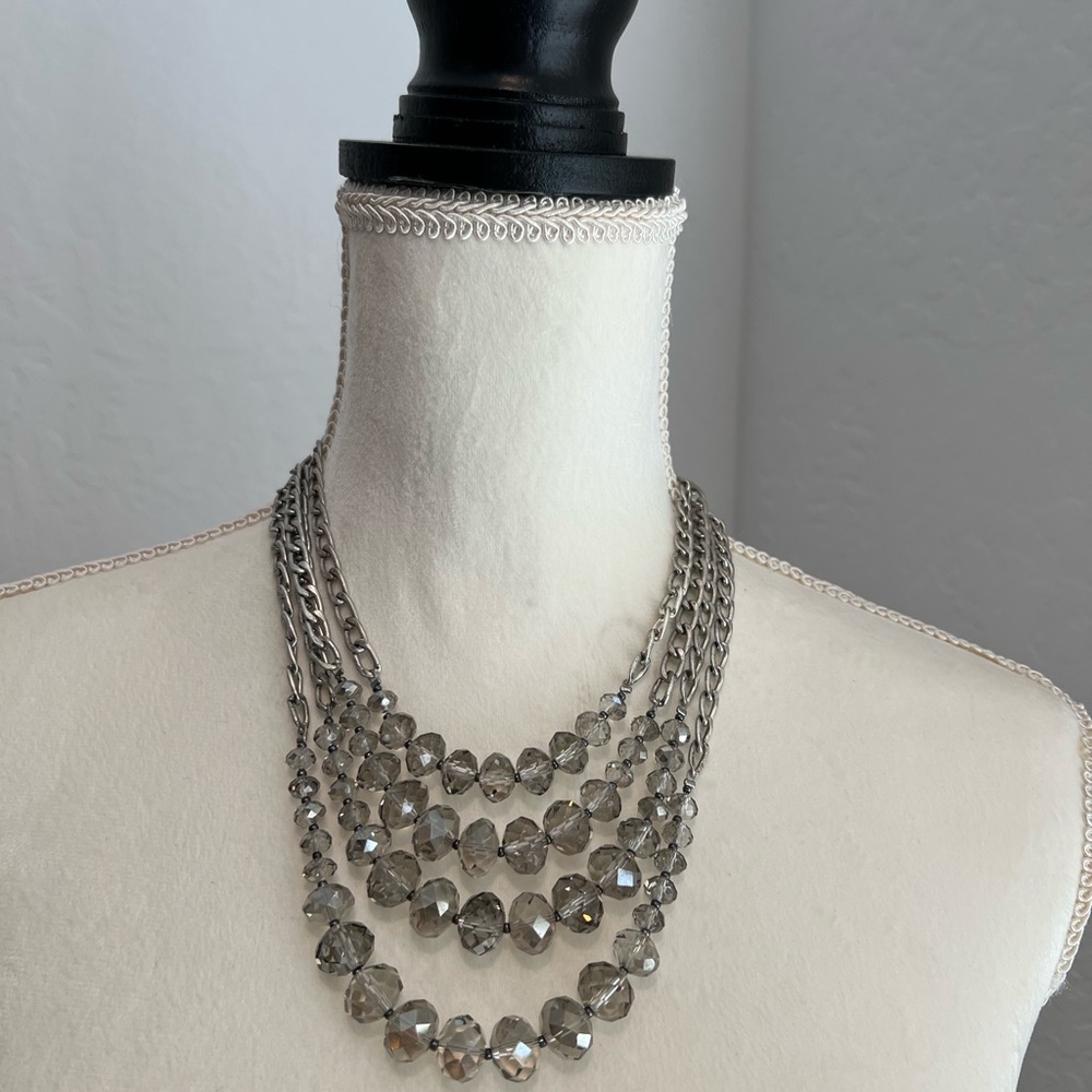 LOFT Silver Multi-Strand Beaded Necklace